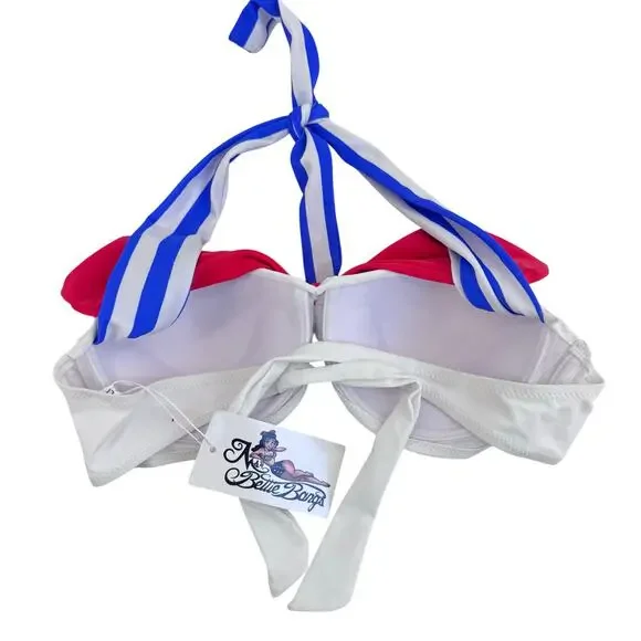 Ms Bettie Bangs sailor bikini top size Large pin up girl white red bd blue. - Picture 2 of 6